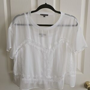 Adrianne Papell White Sheer Lace Detail Top